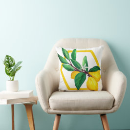 Cojín Decorativo Hojas de Limón Cítrico Amarillo Verde Hoja Moderno