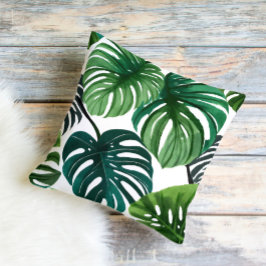 Cojín Decorativo Hojas de Monstera Botánica Acuarela Moderna