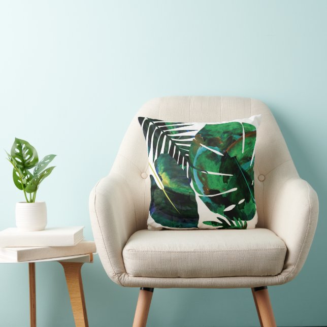 Cojín Decorativo Hojas de Monstera Fern Tropical Verdes (Silla)