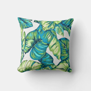 Cojín Decorativo Hojas de Monstera Tropical y Verde Azul Bananero