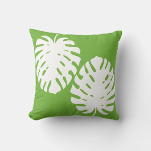 Cojín Decorativo Hojas de Monstera Verde Blanco Costero Moderno P