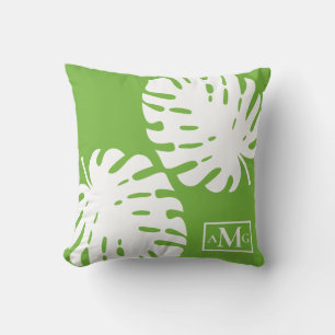 Cojín Decorativo Hojas de Monstera Verdes Blancas Costeras Modernas