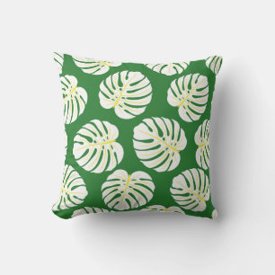 Cojín Decorativo Hojas de Monstera, Vintage verde oscuro.