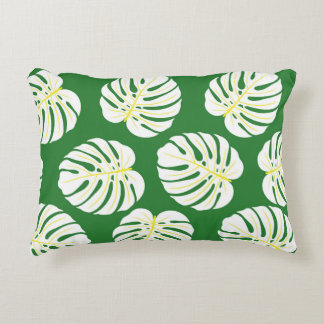Cojín Decorativo Hojas de Monstera, Vintage verde oscuro.