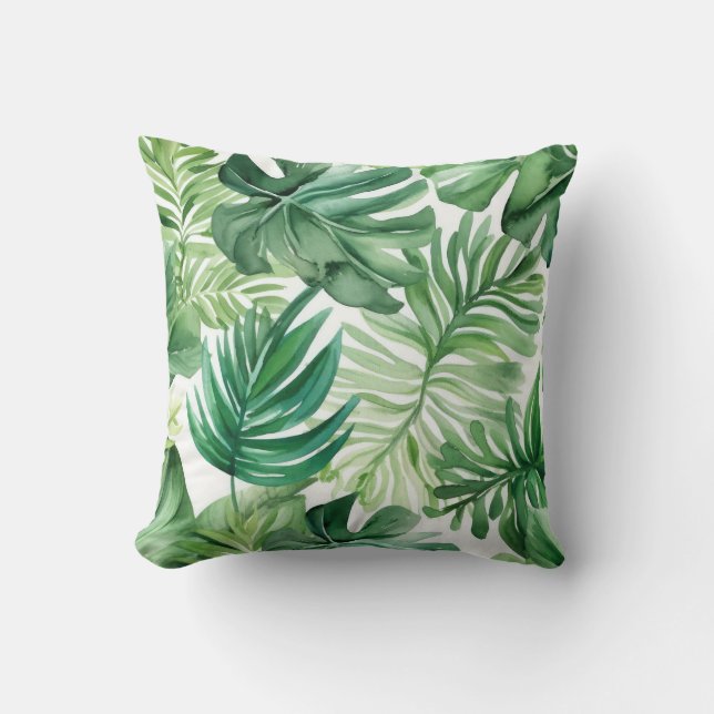 Cojín Decorativo Hojas de Monsterra Tropical Verde Botánico (Anverso)