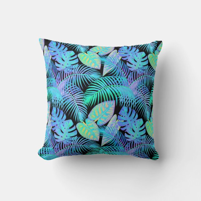 Cojín Decorativo Hojas de neón tropicales (Anverso)