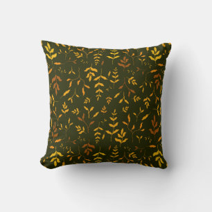 Cojín Decorativo Hojas de oro de otoño cálido patrón verde oscuro