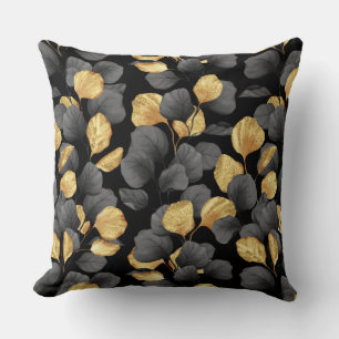 Cojín Decorativo Hojas de oro y negro. Estampado