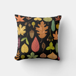 Cojín Decorativo Hojas de otoño aisladas en el fondo negro