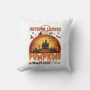Cojín Decorativo Hojas de Otoño Calabazas Por Favor Halloween Casa