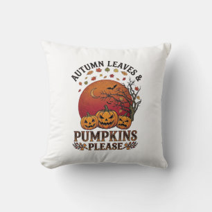 Cojín Decorativo Hojas de Otoño Calabazas Por Favor Murciélagos de