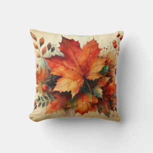 Cojín Decorativo Hojas de otoño color de agua vintage color otoño
