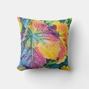 Cojín Decorativo Hojas de otoño coloridas con acuarela de color