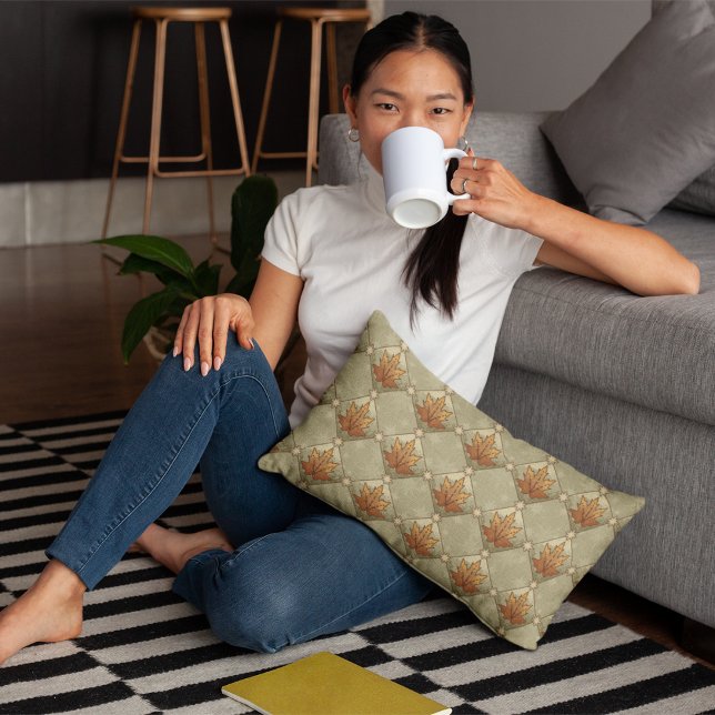 Cojín Decorativo Hojas de otoño con patrones de diamantes de estrel (Autumn Leaves with Stars Diamond Pattern Pillow)