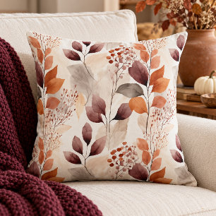 Cojín Decorativo Hojas de otoño de terracota y borgoña Boho Otoño