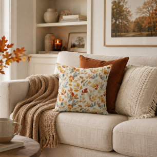 Cojín Decorativo Hojas de otoño en acuarela: naturaleza acogedora d