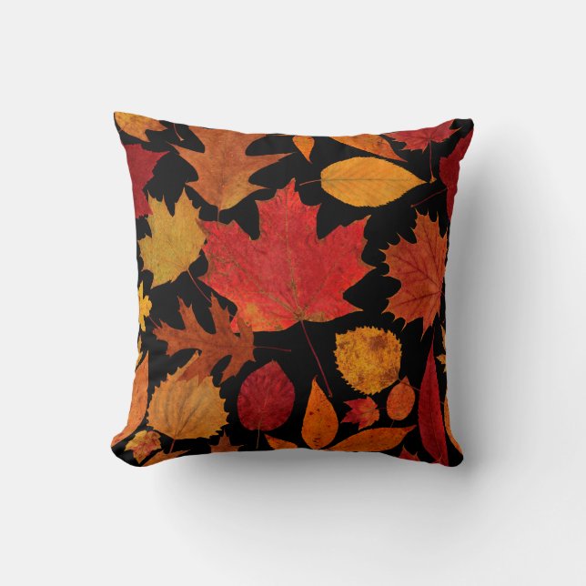Cojín Decorativo Hojas de otoño en negro (Anverso)