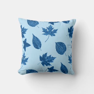 Cojín Decorativo Hojas de otoño - índigo y azul pálido