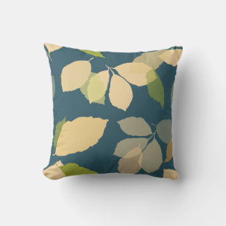Cojín Decorativo Hojas de Otoño Modernas con Fondo Verde Azulado