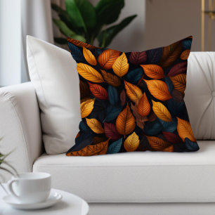 Cojín Decorativo Hojas de otoño naranja verde teñido