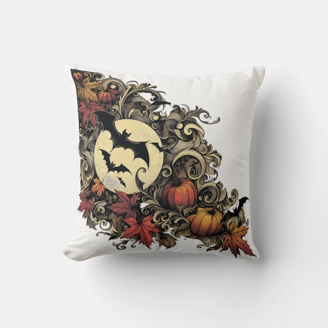 Cojín Decorativo Hojas de otoño. Patrón de Halloween. (Anverso)