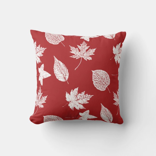 Cojín Decorativo Hojas de otoño - rojo blanco y oscuro (Anverso)