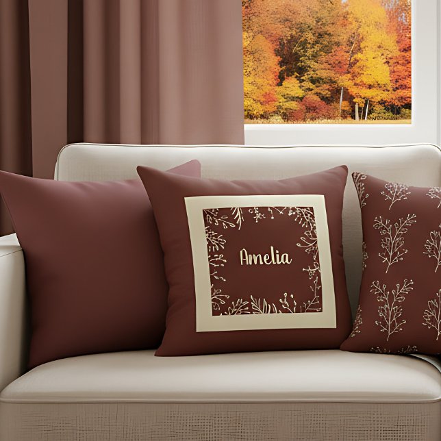 Cojín Decorativo Hojas de otoño sencillas personalizadas (Cozy autumn pillow for warm nights. Rustic fall farmhouse style.)