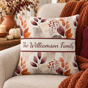 Cojín Decorativo Hojas de otoño terracota y borgoña Boho Otoño