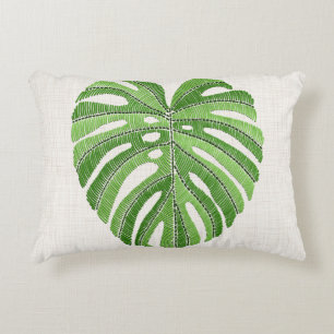 Cojín Decorativo Hojas de palma bordadas. Monstera Tropical Verde l