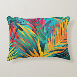 Cojín Decorativo Hojas de Palma Coloridas Azul Acuático Rosa