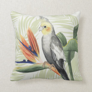Cojín Decorativo Hojas de palma con pájaro negro