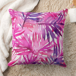Cojín Decorativo Hojas de palma de la jungla tropical rosada calien