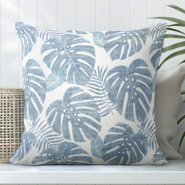 Cojín Decorativo Hojas de palma de Monstera azul claro y blanco (Subido por el creador)