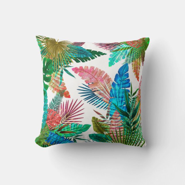 Cojín Decorativo Hojas de palma en el fondo blanco (Anverso)