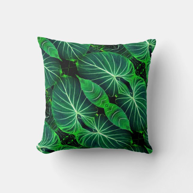 Cojín Decorativo Hojas de palma, follaje tropical, selva (Anverso)