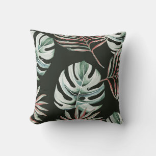 Cojín Decorativo Hojas de palma, monstera: acuarela tropical.