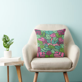 Cojín Decorativo Hojas de palma rosas y verdes