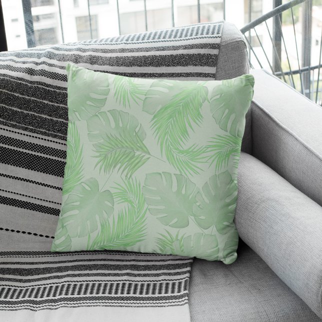 Cojín Decorativo Hojas de palma simples y tropicales verdes (Palm leaves pattern throw pillow)