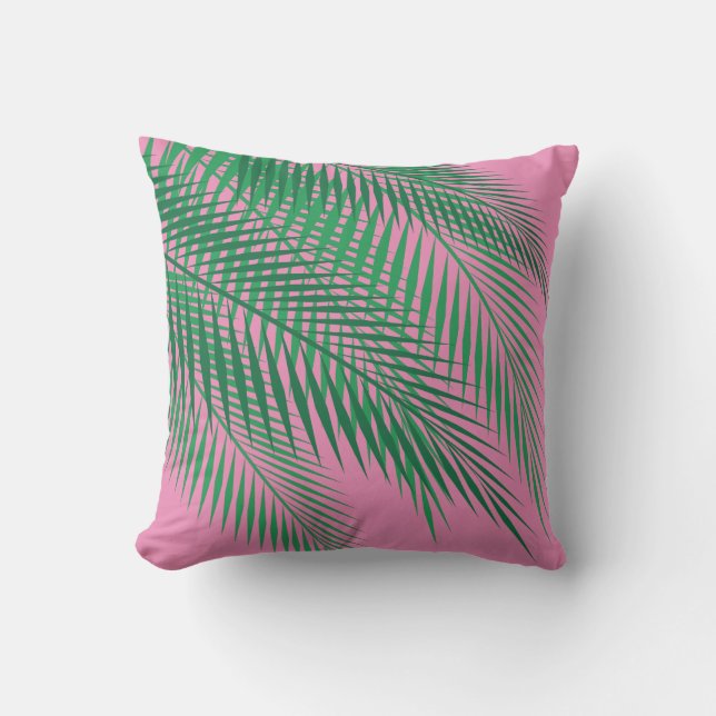 Cojín Decorativo Hojas de palma tropicales en el cielo rosado - al (Anverso)