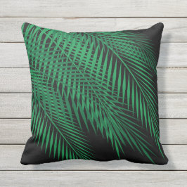 Cojín Decorativo Hojas de palma tropicales en el negro - al aire