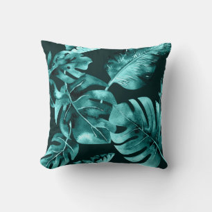 Cojín Decorativo Hojas de palma tropicales negras y azul verdoso Ch