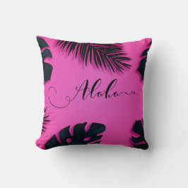 Cojín Decorativo Hojas de palma tropicales rosadas verano hawaiano