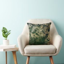 Cojín Decorativo Hojas de palma tropicales verdes y doradas