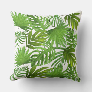 Cojín Decorativo Hojas de Palma Verdes sobre Blanco