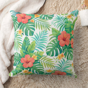 Cojín Decorativo Hojas de palmera de hibisco tropical vibrante
