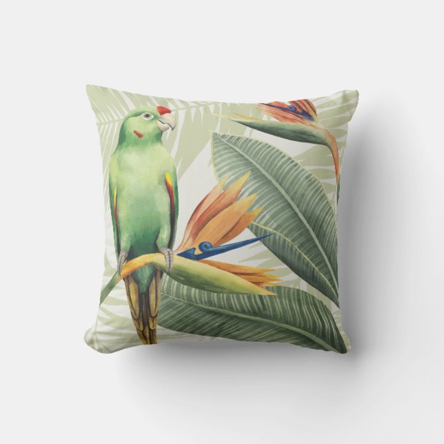 Cojín Decorativo Hojas de palmilla con pájaro verde (Anverso)