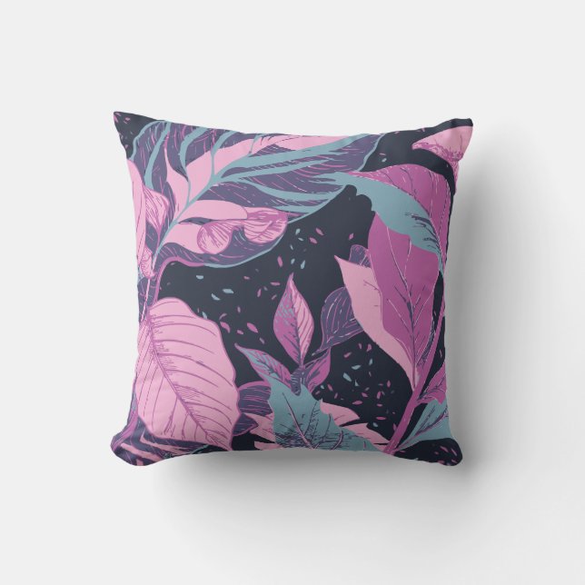 Cojín Decorativo Hojas de Pastel en fondo oscuro (Anverso)