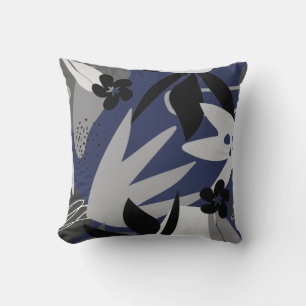 Cojín Decorativo Hojas de resumen artísticas azul y gris de la mar