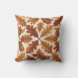 Cojín Decorativo Hojas de roble de otoño bellotas marrón sin fisura
