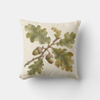 Cojín Decorativo Hojas de roble y bellotas Marfil Acuarela botánica